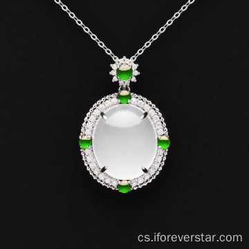 Ledový bílý jadeite jade 18k Pendant z pevného zlata